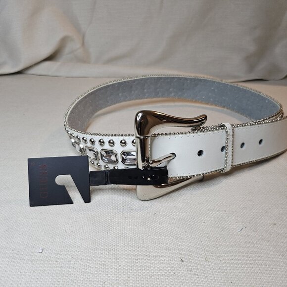 Guess White Rhinestone/Studs Belt Women’s Size Small - New - Picture 5 of 6